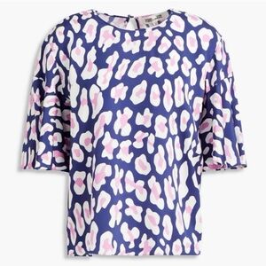 Diane von furstenberg Arlene leopard print flutter sleeve pointe top size 14